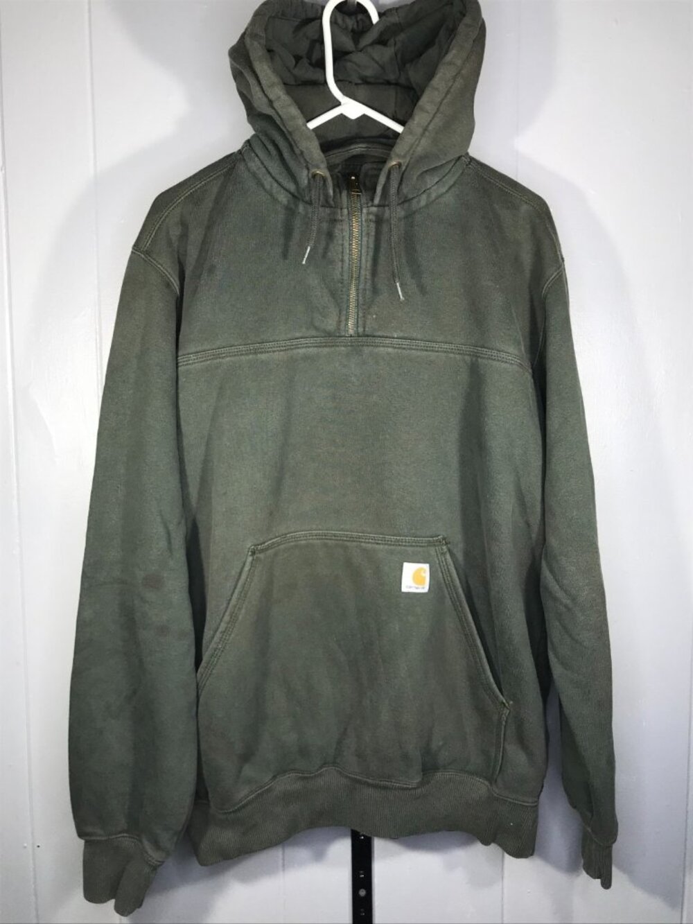 Carhartt Hoodie Mens LG Tall Green Rain Defender Paxton 1/4 Zip Heavyweight Work